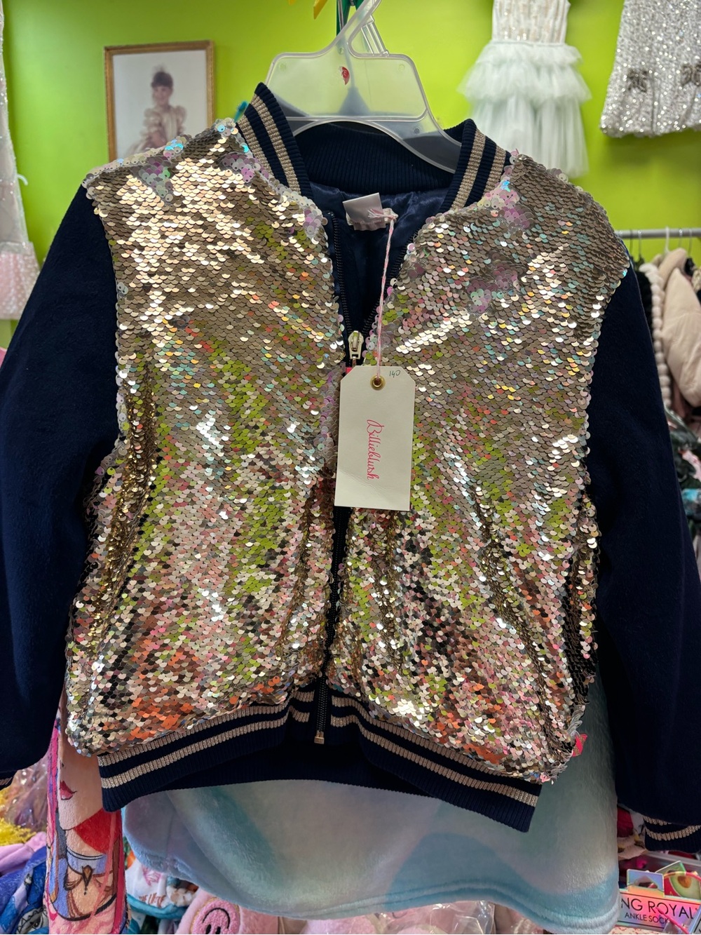 Sequin Front Bomber Jacket - Gold/Pink Iridescent Sizes 7and 8